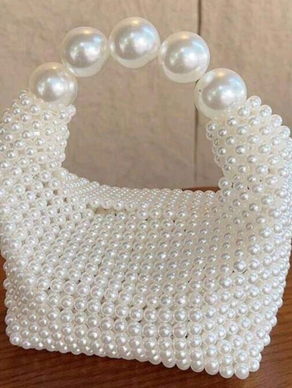 Pearl Beaded Mini Top-Handle Bag - White